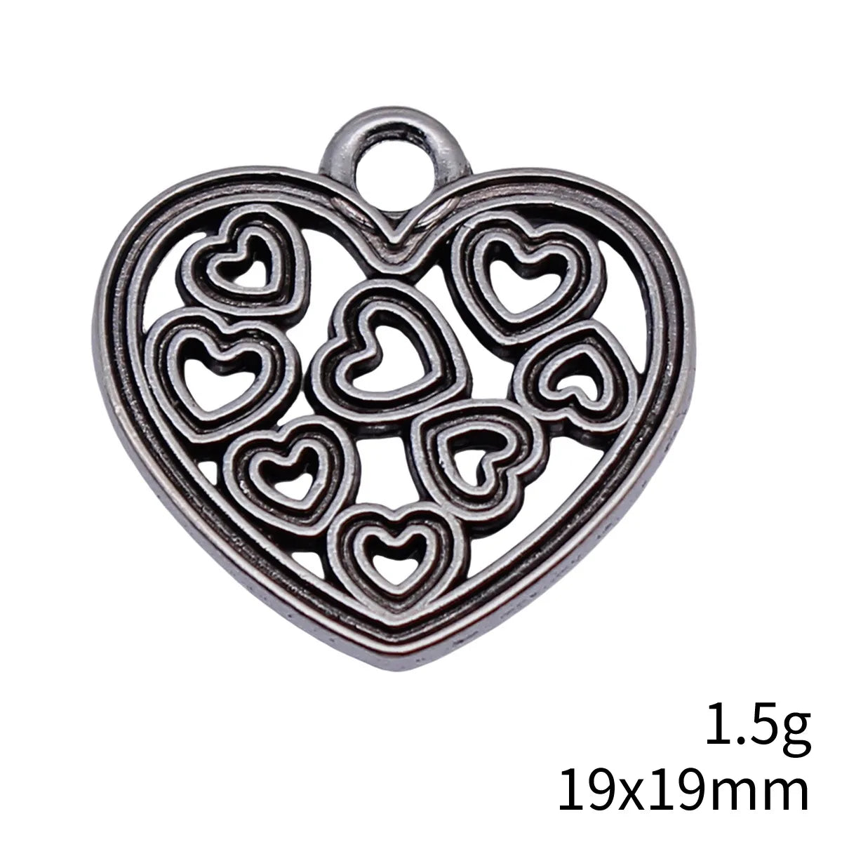 19x19mm 1.5g Antique Silver Zinc Alloy Hollow Heart Charm Pendant for DIY Bracelet Necklace Jewelry