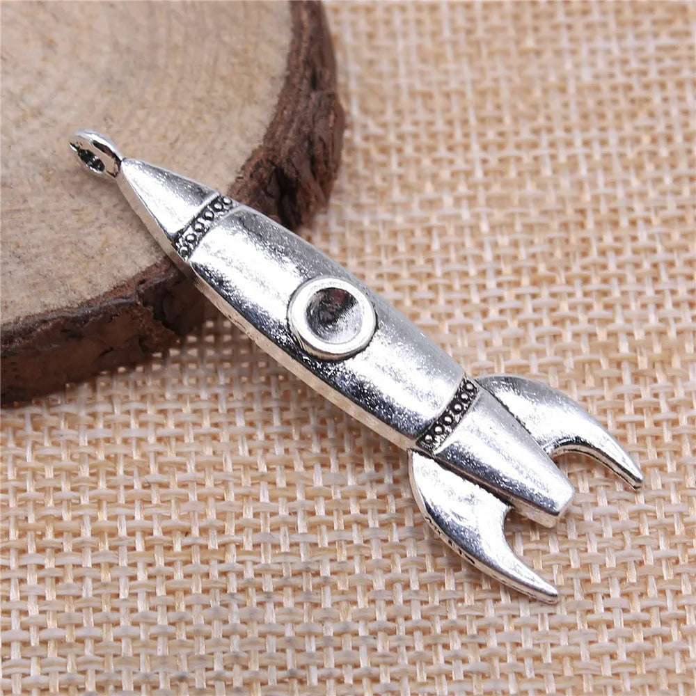 50x15mm 3.7g Multicolor Zinc Alloy Rocket Charm Pendant for Space Theme DIY Jewelry Making