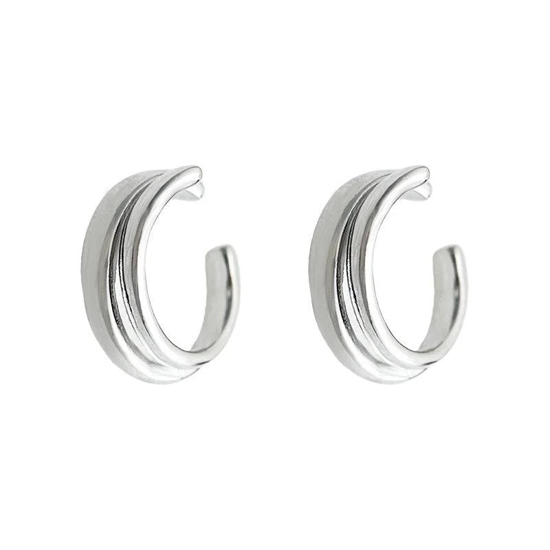 Silver Tone Copper Geometric Hoop Ear Cuff Clip On Drop Earrings For Women