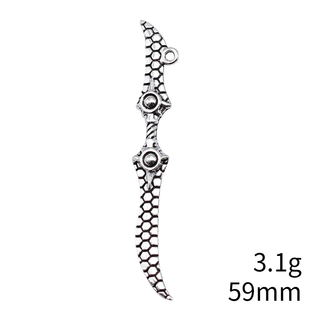 59mm 3.1g Antique Silver Tone Zinc Alloy Blade Spear Sword Halberd Charm Pendant for Cosplay DIY
