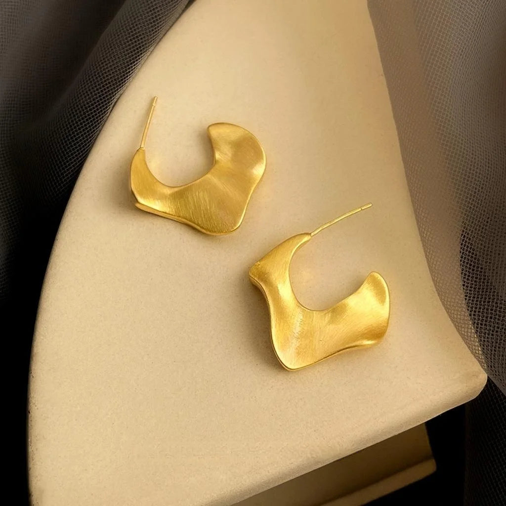 Minimalist Brushed Copper Geometric Irregular 14K Plated Drop Earrings For Women