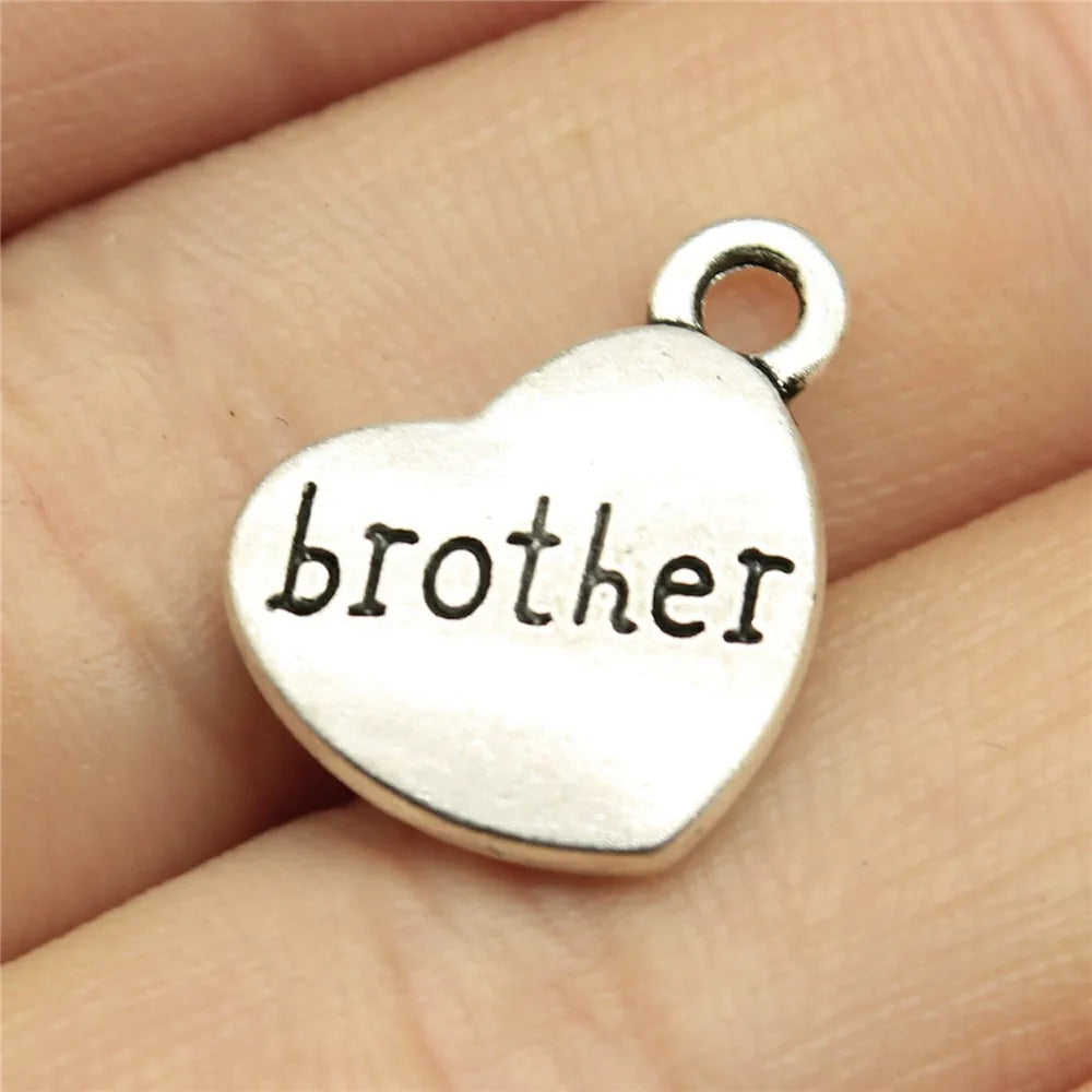 15x18mm 2.8g Antique Silver Zinc Alloy Brother Heart Charm Pendant for DIY Bracelet Necklace Making