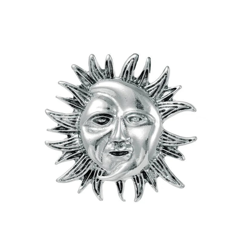 Elegant Gold Plated Alloy Sun Goddess Moon Face Brooch, Vintage Celestial Lapel Pin For Suit Accessory