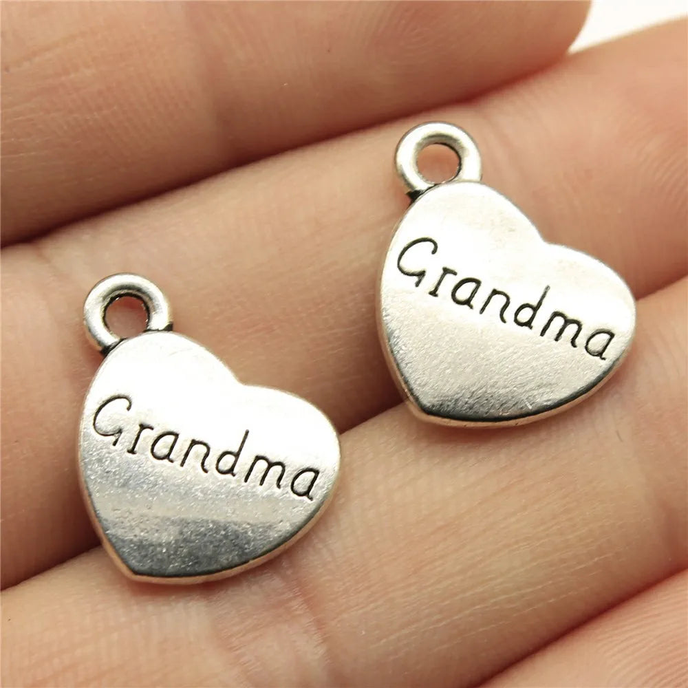 15x18mm 2.8g Multicolor Zinc Alloy Grandma Heart Charm Pendant for DIY Bracelet Necklace Making