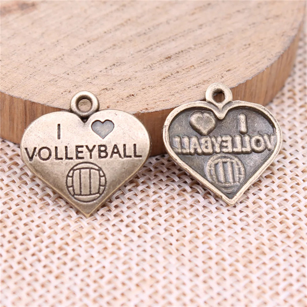 19x18mm 1.5g Multicolor Zinc Alloy I Love Volleyball Heart Charm Pendant for DIY Sports Jewelry