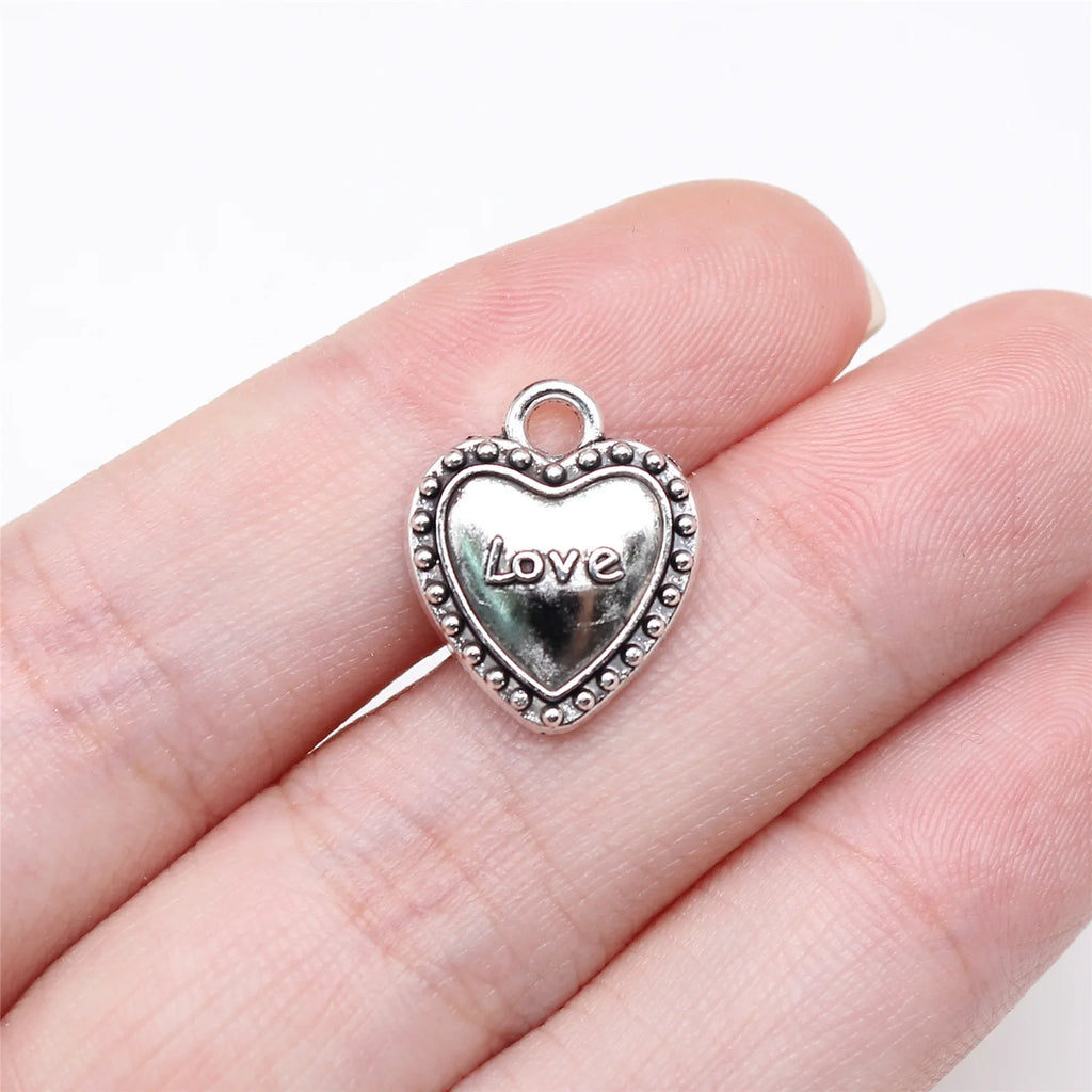 16x13mm 1.1g Antique Silver Zinc Alloy Love Heart Charm Pendant for Bracelet Necklace Making