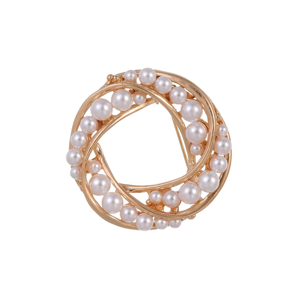 Elegant Alloy Pearl Wreath Brooch For Women, Korean Style Lapel Pin Corsage Suit Accessory Gift