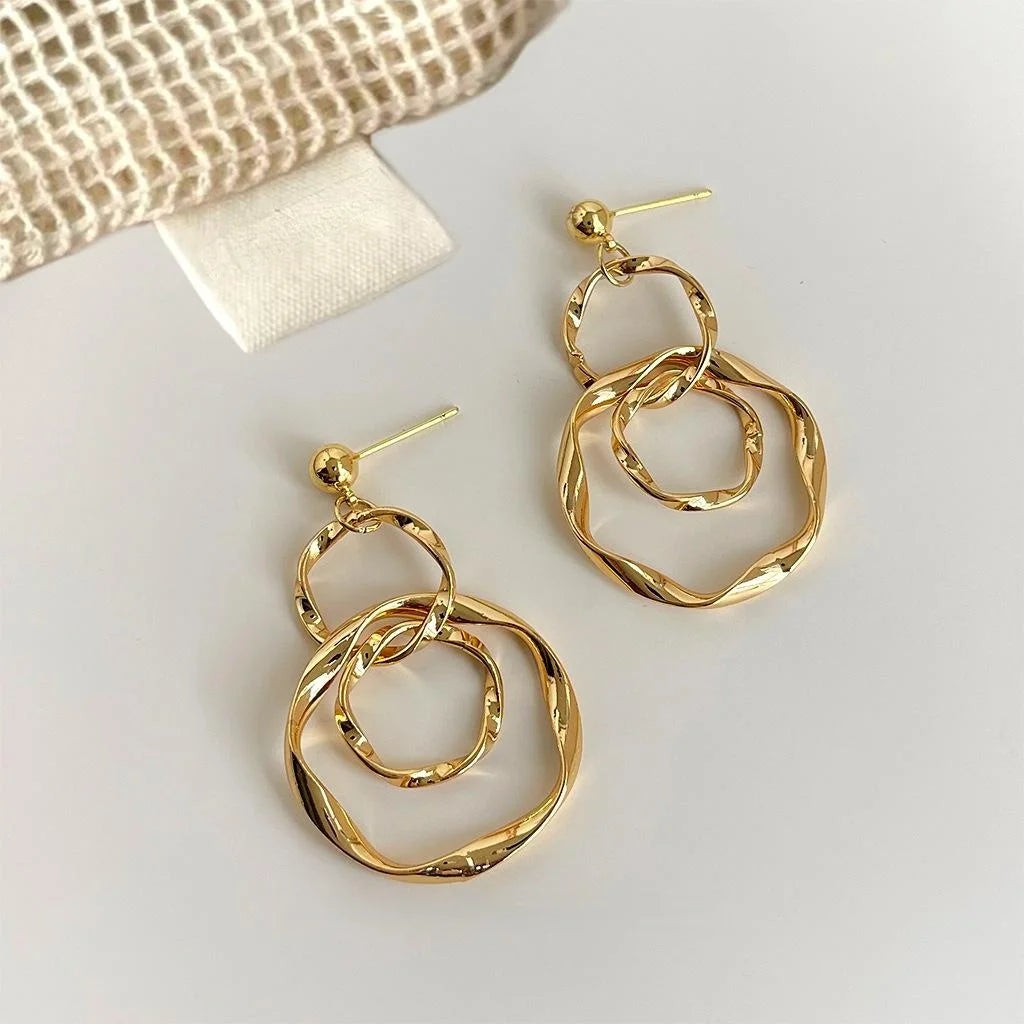 18K Gold Plated Copper Geometric Drop Earrings Chunky Hoop Line Western Fashion Jewelry