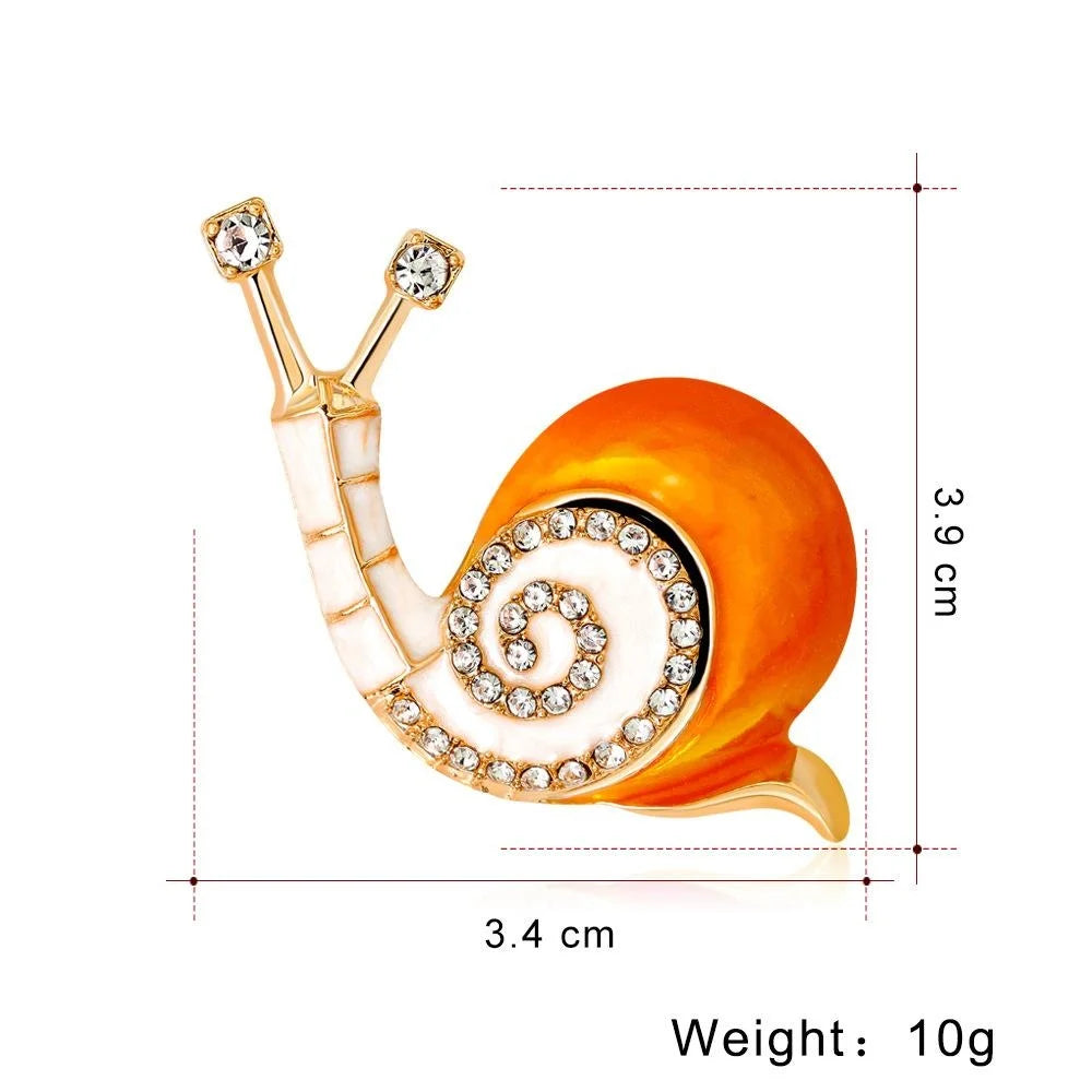 Cute Orange Enamel Snail Brooch With Rhinestone Zircon Shell, Alloy Lapel Pin Corsage Gift For Women