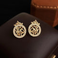 Old Money Style Micro Pave Zircon Geometric Auspicious Pattern Copper Stud Earrings