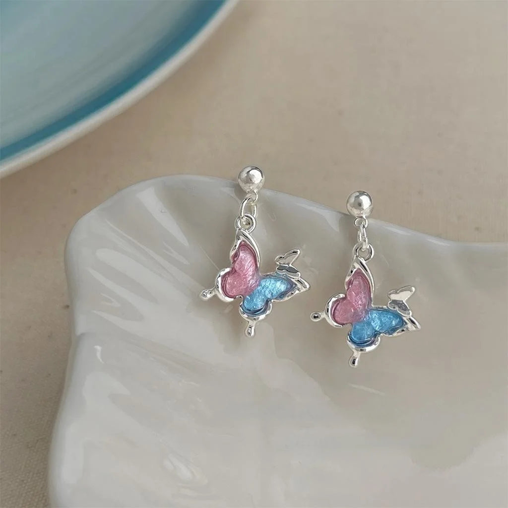 Sweet Summer Vacation Style Copper Butterfly Drop Earrings Posts