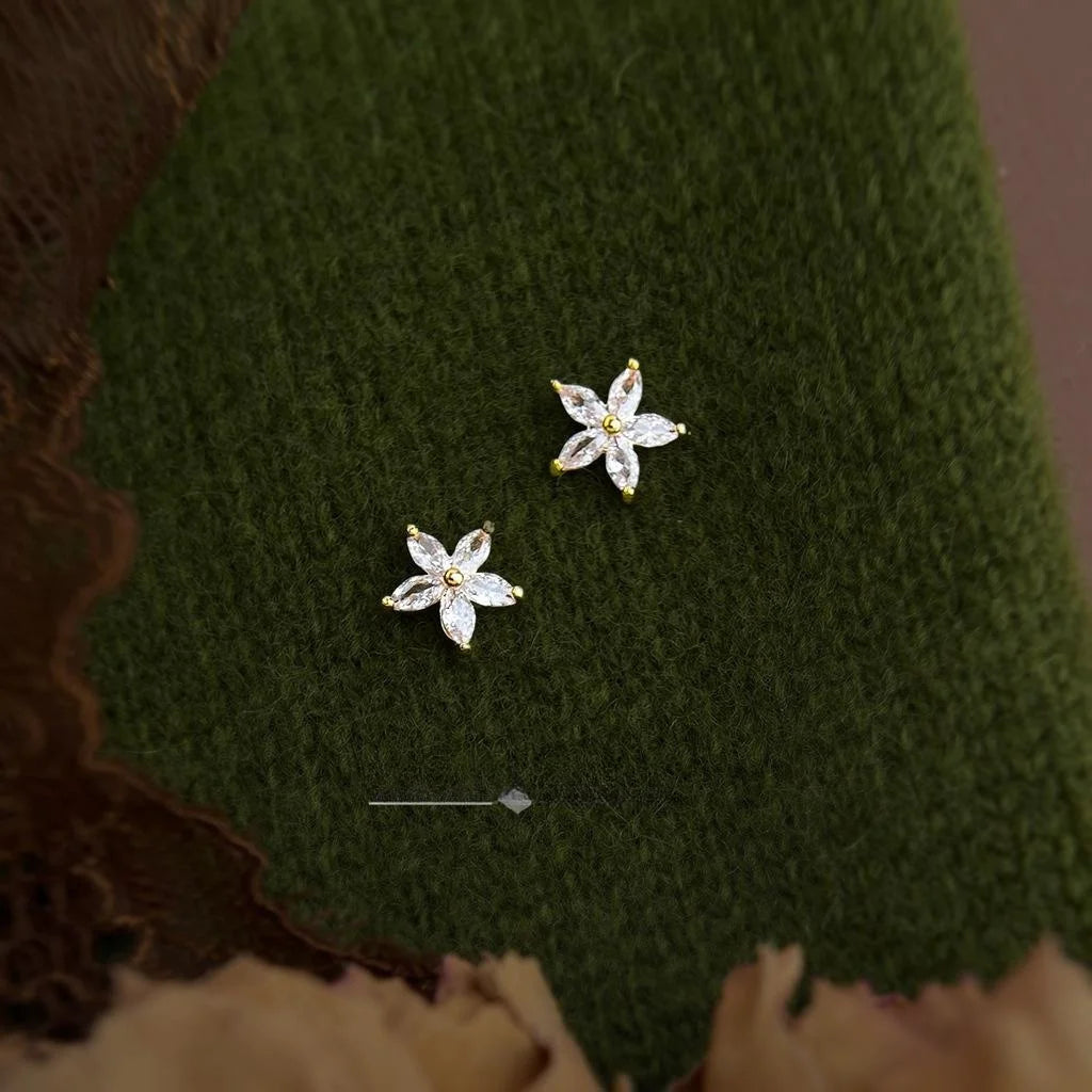 Academy Style Zircon Flower Stud Earrings Copper Sweet Minimalist Daily Jewelry