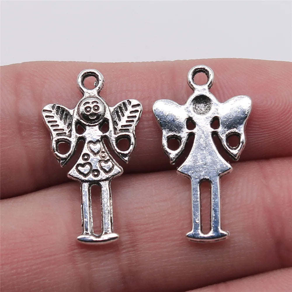14x25mm 1g Antique Silver Zinc Alloy Heart Angel Fairy Charm Pendant for DIY Vintage Jewelry Making