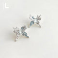 Original Design Blue Zircon Butterfly Liquid Copper Stud Earrings Sweet Cool Irregular Style