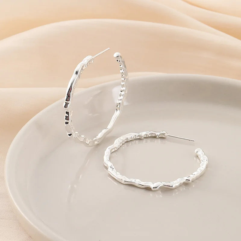 Elegant Silver Alloy Irregular Round Hoop Spiral Disc Stud & Clip On No Piercing Statement Earrings