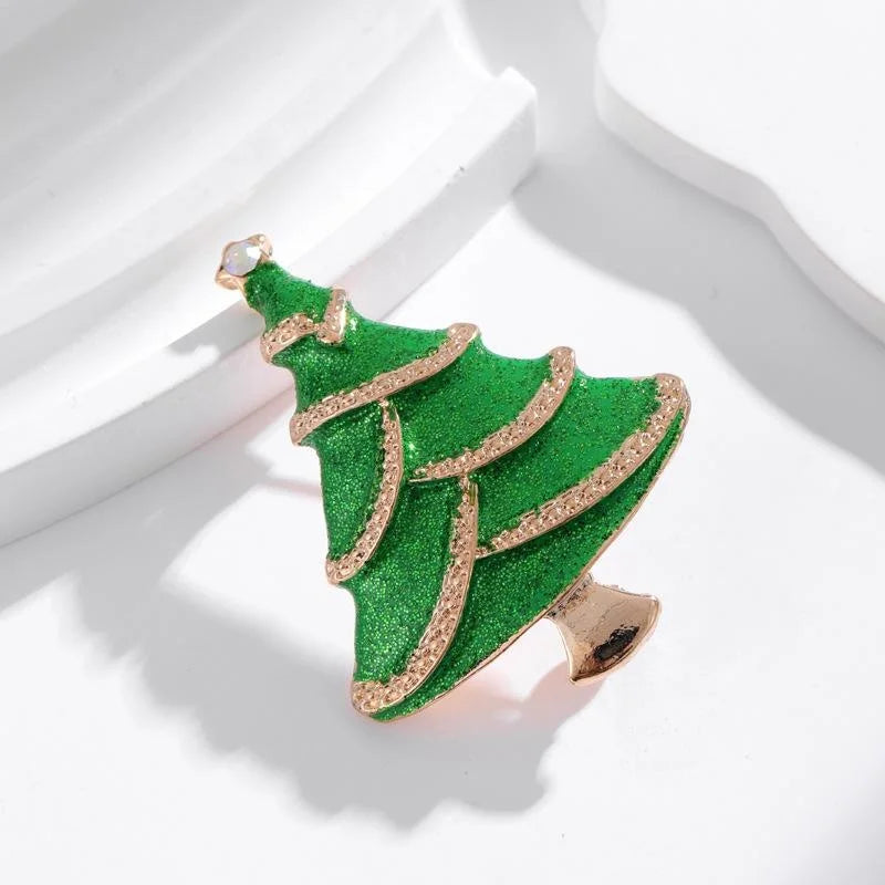 Elegant Christmas Tree And Wreath Enamel Rhinestone Alloy Brooch, Festive Lapel Pin Corsage Gift