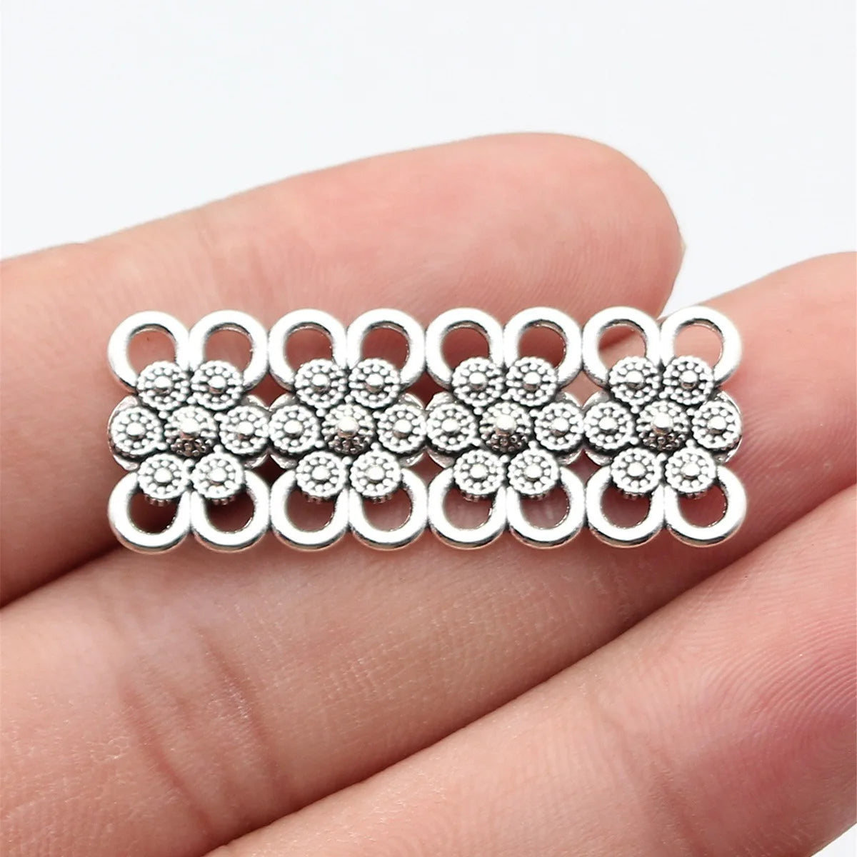 39x15mm 2.5g Antique Silver Zinc Alloy Flower Multi Hole Connector Charm for DIY Bracelet Making
