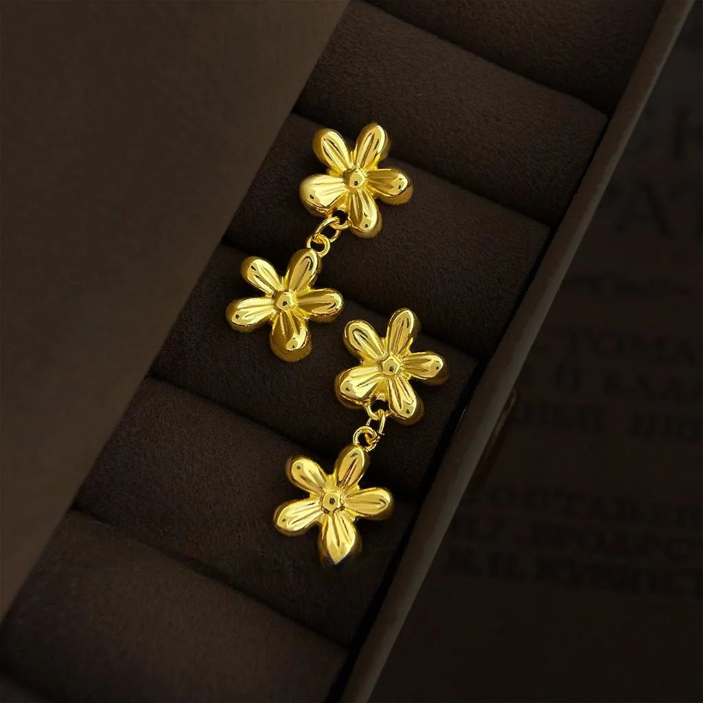 Light Luxury 14K Gold Plated Copper Flower Drop Earrings