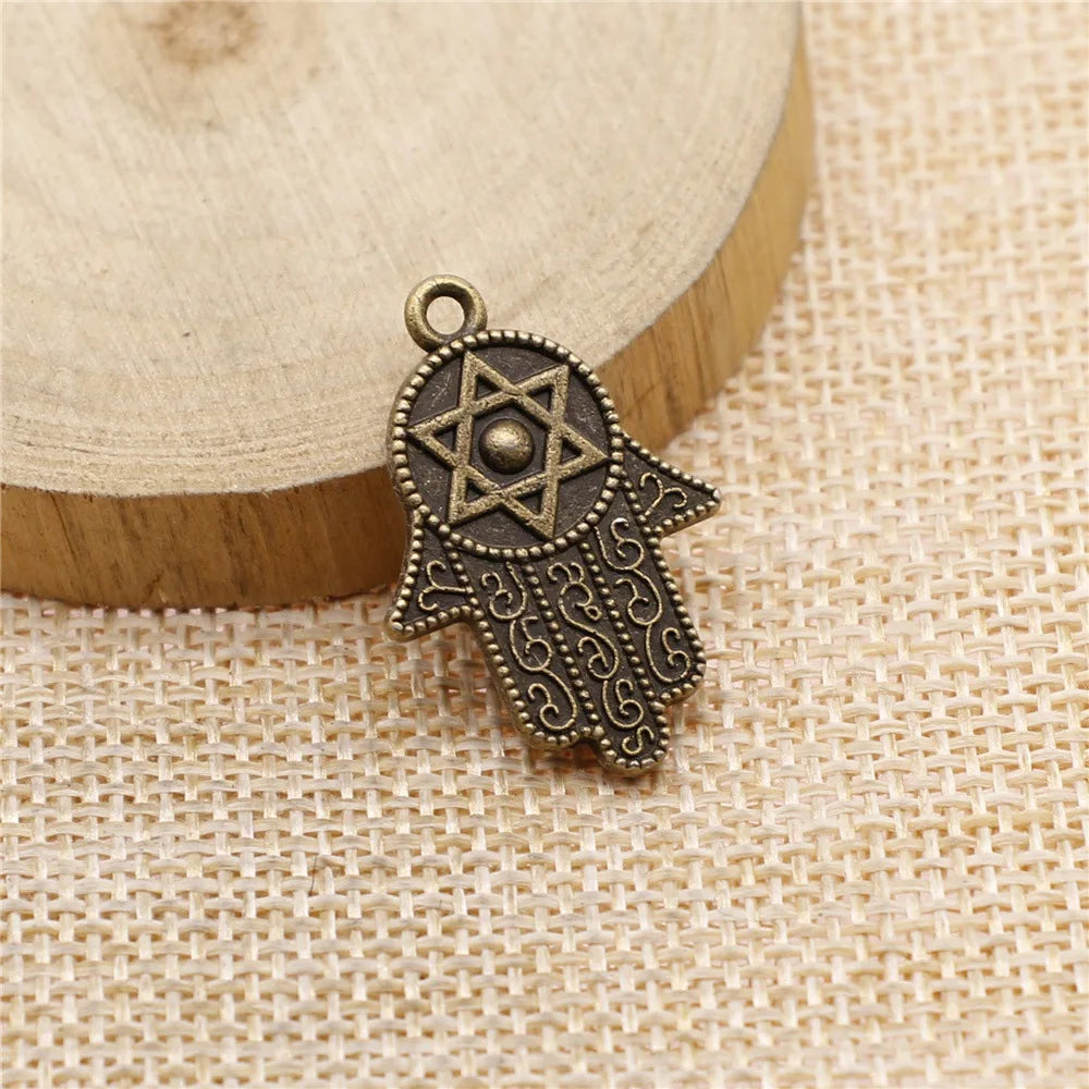 28x19mm 3.5g Multi-Color Zinc Alloy Star of David Hamsa Hand Charm Pendant for DIY Jewelry Making