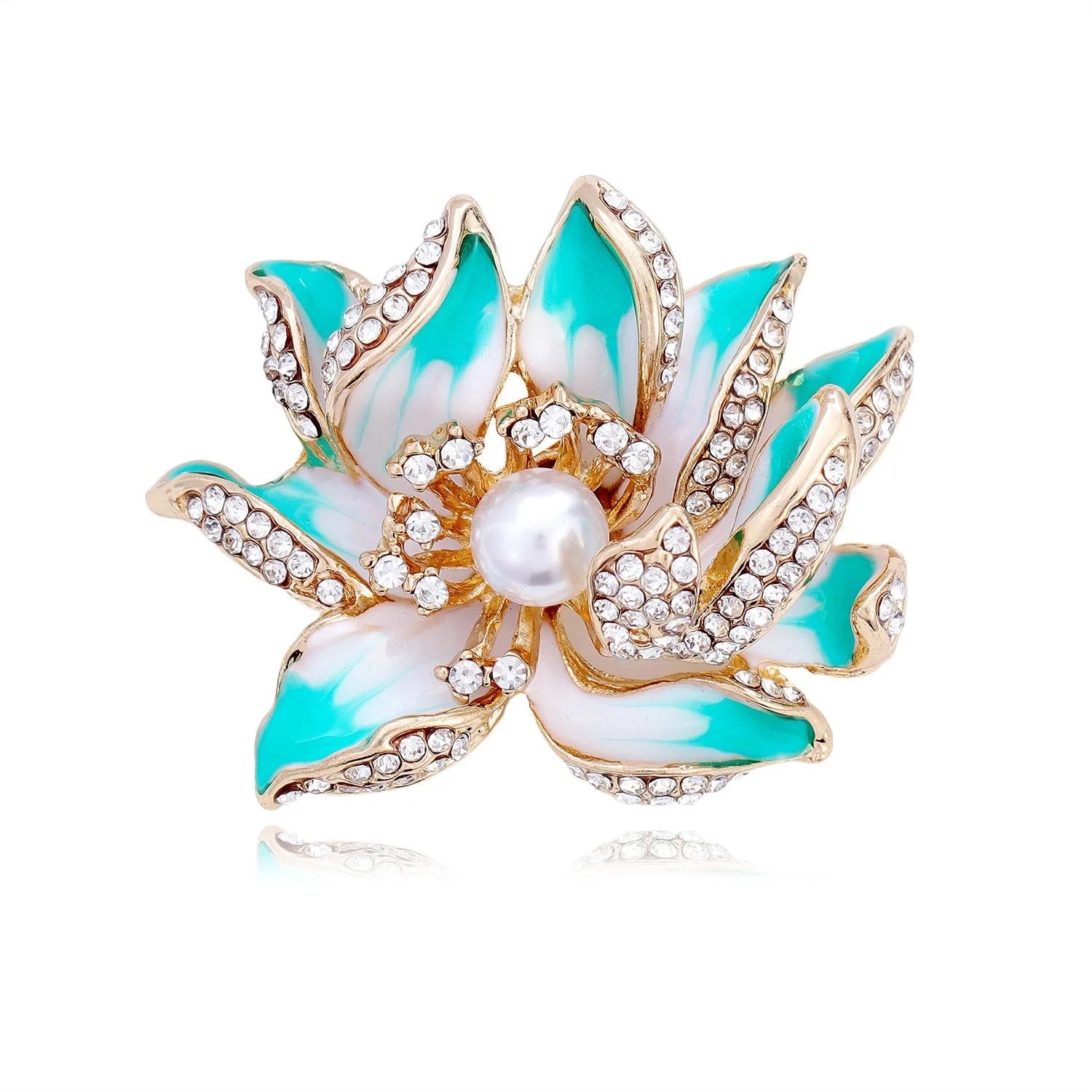 Elegant Enamel Lotus Flower Brooch With Pearl Rhinestones, Chinese Style Lapel Pin Corsage Gift For Qipao