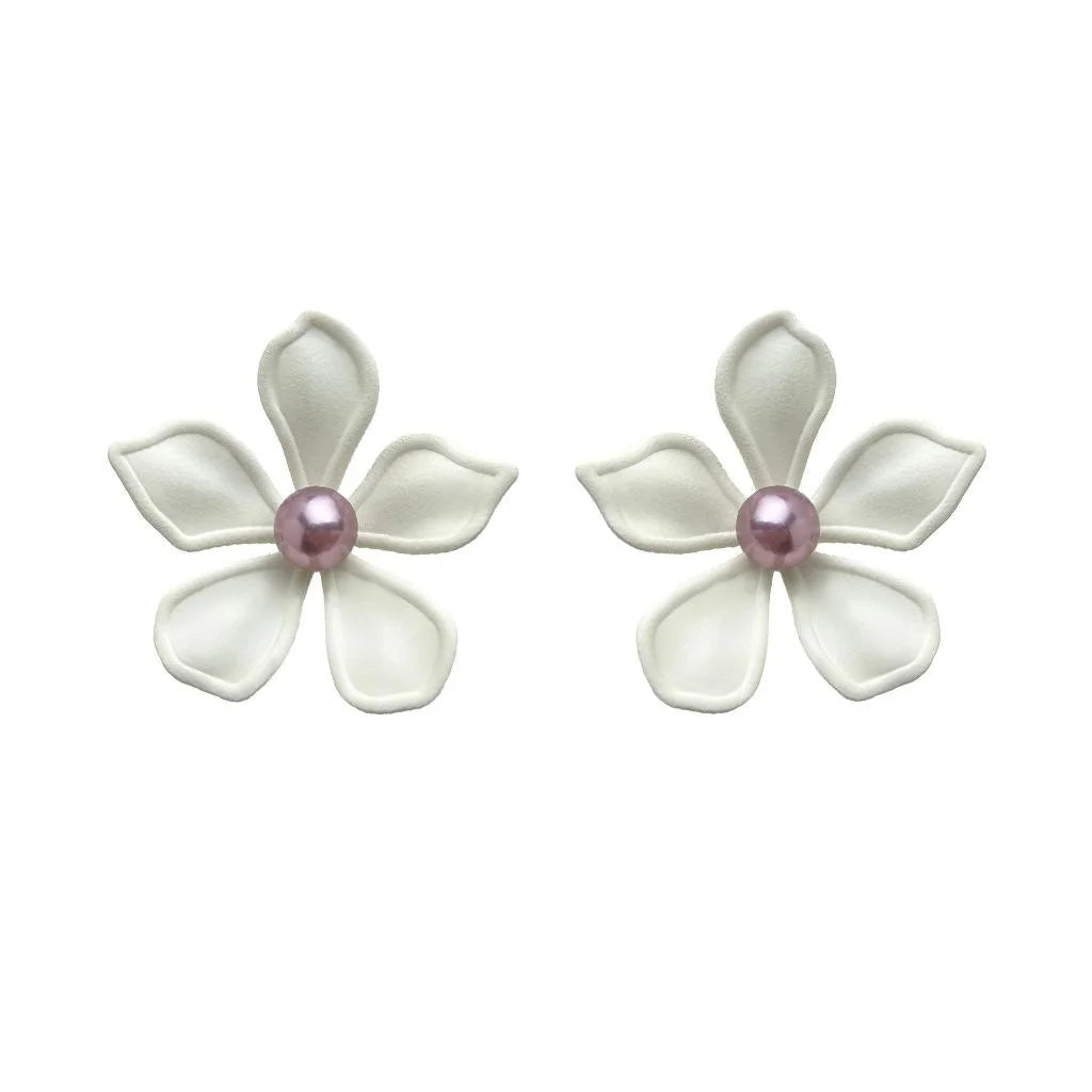Resort Style Statement Enamel Big Flower Pearl Copper Drop Earrings For Women