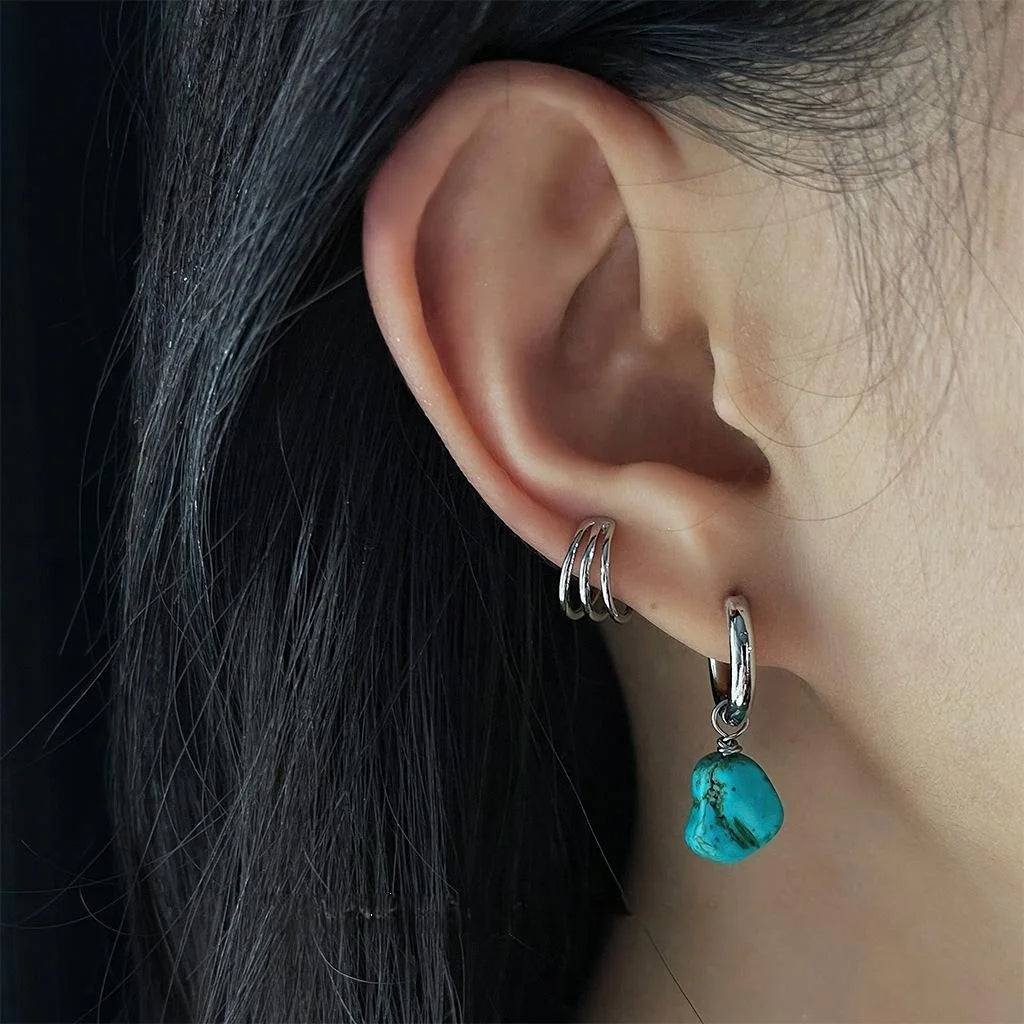 Handmade Ethnic Style Synthetic Turquoise Irregular Geometric Drop Earrings Vintage Design