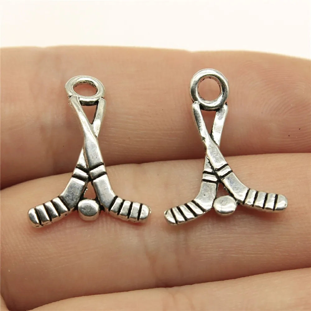 22x16mm 1.1g Antique Silver Zinc Alloy Ice Hockey Charm Pendant for DIY Sports Jewelry Making