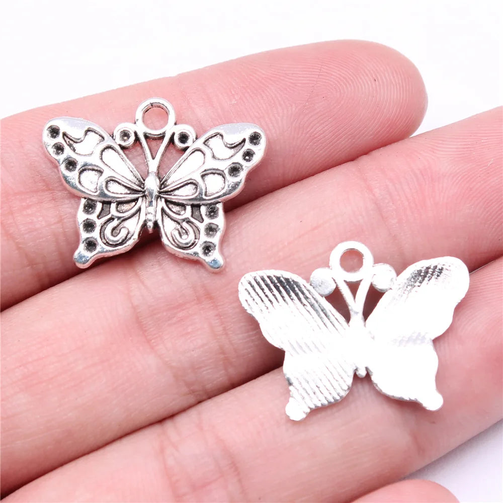 25x19mm 1.7g Antique Silver Zinc Alloy Butterfly Charm Pendant for DIY Bracelet Necklace Making