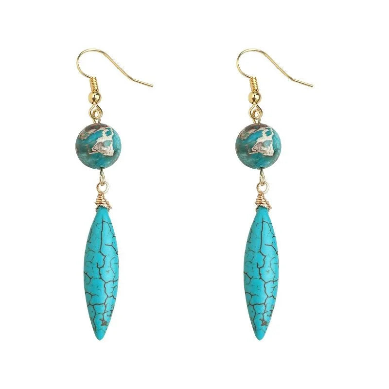Handmade Vintage Ethnic Synthetic Turquoise Imperial Stone Teardrop Drop Earrings