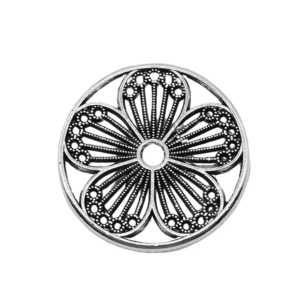 25x25mm 2.9g Antique Silver Zinc Alloy Flower Filigree Charm Pendant for DIY Necklace Making