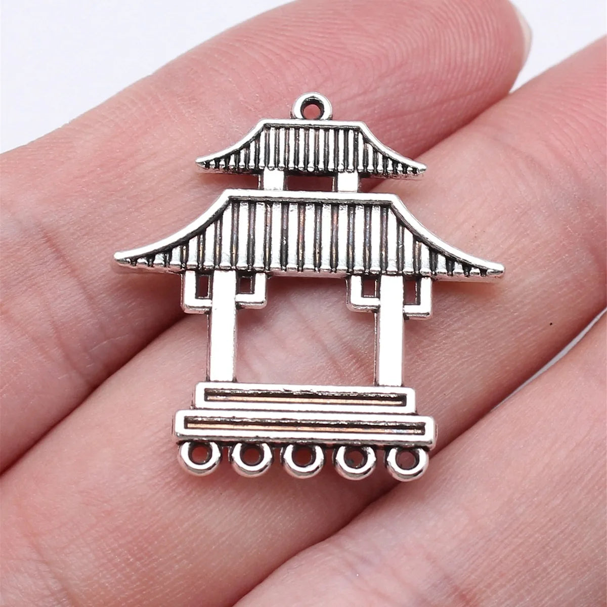 28x27mm 3.2g Multicolor Zinc Alloy Chinese Pavilion Earring Connector Charms for DIY Earring Making