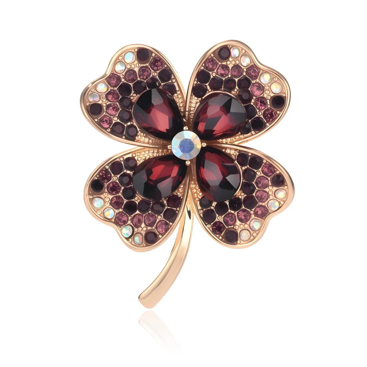 Luxury Green Rhinestone Four Leaf Clover Brooch, Gold Tone Alloy Lucky Lapel Pin Corsage Suit Accessory Gift