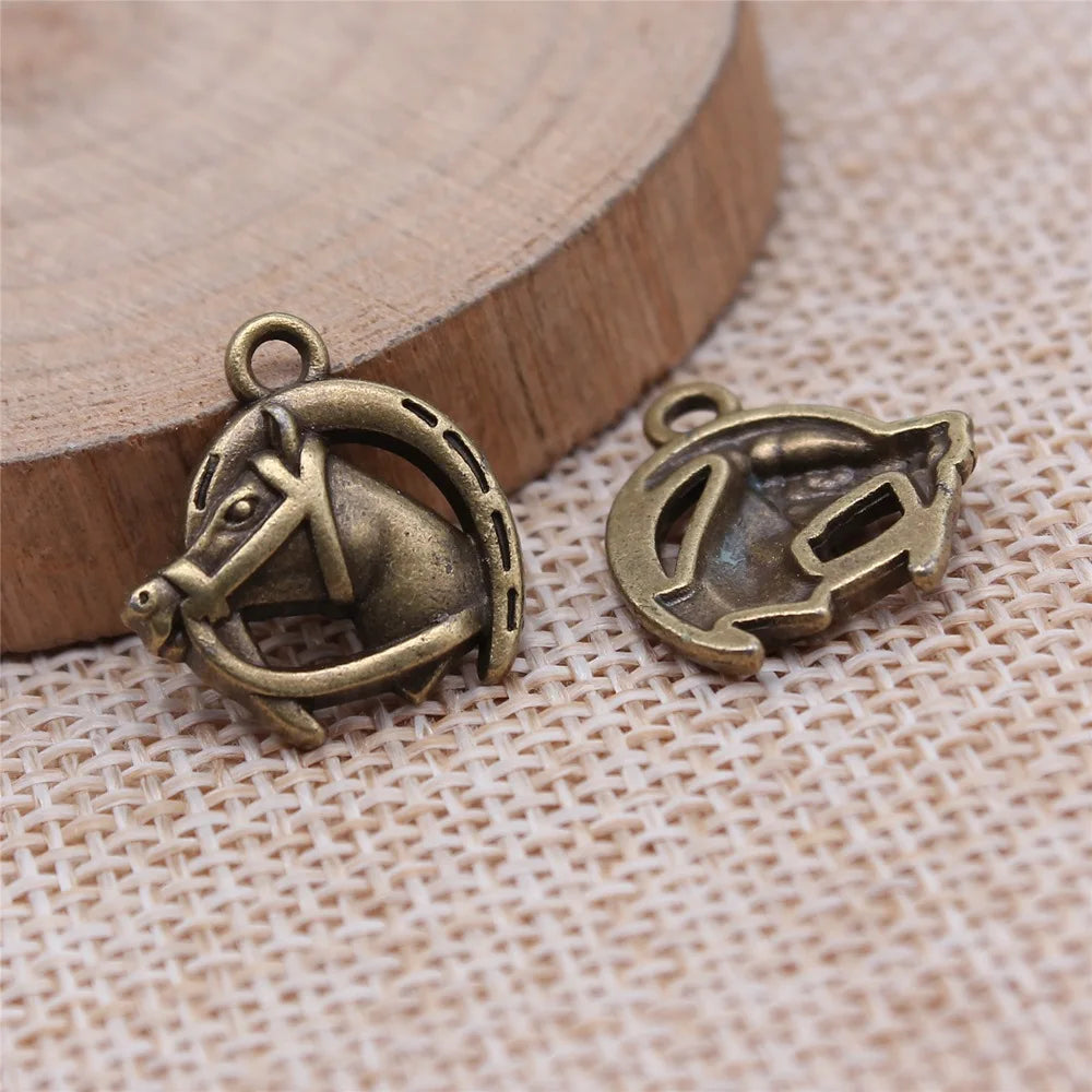 17x15mm 1.5g Multicolor Zinc Alloy Horseshoe Horse Head Charm Pendant for DIY Jewelry Making