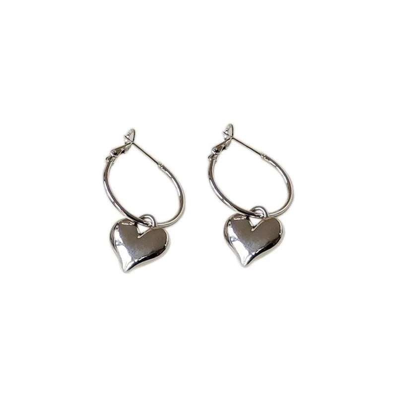 Silver Plated Copper 3D Smooth Heart Drop Earrings, Premium Western Style Fashion Jewelry