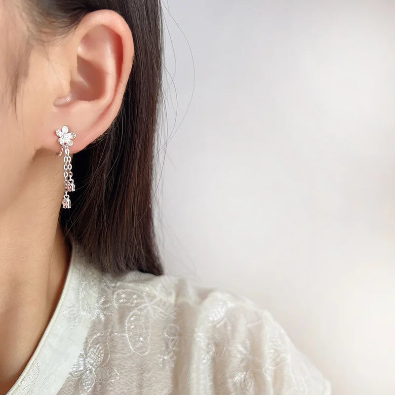 Elegant Silver Alloy Lily Of The Valley Flower Tassel Stud & Clip On No Piercing Dangle Earrings