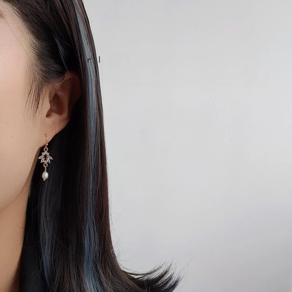 Light Luxury 14K Gold Plated Copper Freshwater Pearl Zircon Geometric Drop Earrings