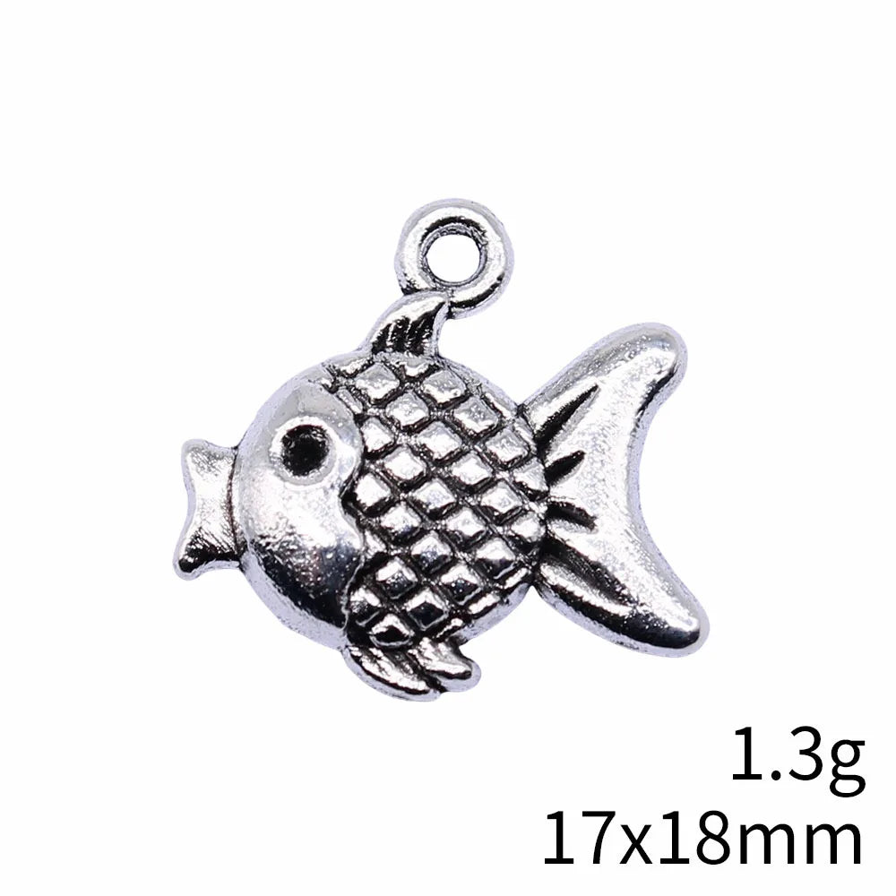 17x18mm 1.3g Antique Silver Zinc Alloy Fish Charm Pendant for DIY Necklace Bracelet Jewelry Making