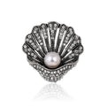Vintage Rhinestone Shell Brooch With Faux Pearl, Elegant Gold Tone Lapel Pin Suit Accessory Gift