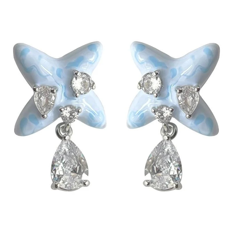 Original Design Enamel Starfish Drop Earrings Eco Copper Micro Pave Zircon Designer Jewelry