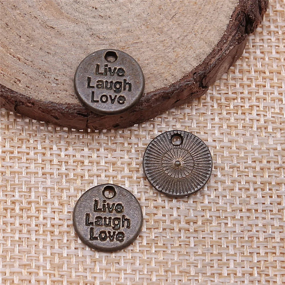 12mm 1g Multicolor Zinc Alloy Live Laugh Love Round Letter Charm Pendant for DIY Bracelet Making