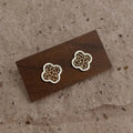 Vintage Floral Geometric Hollow Window Pattern 14K Gold Plated Copper Stud Earrings