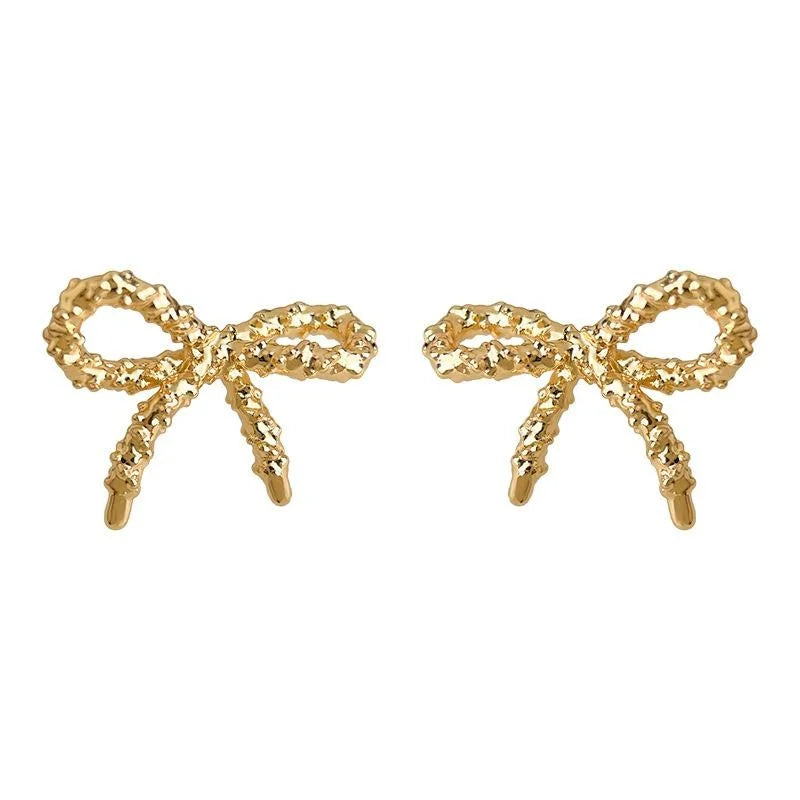 Minimalist Sandblasted Bow Stud Earrings Eco Copper With Silver Plated Pins For Women