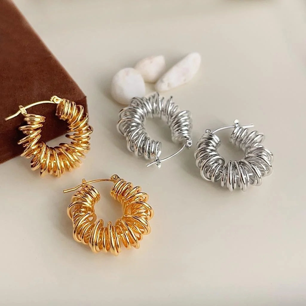 Thickened Real Gold Plated Copper Irregular Geometric Round Hoop Earrings For Luxury Commuter Style