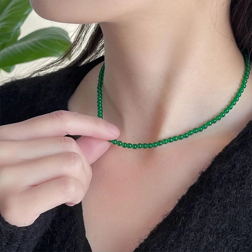 New Chinese Style Glassy Imperial Green Chalcedony Agate Detachable Sweater Necklace