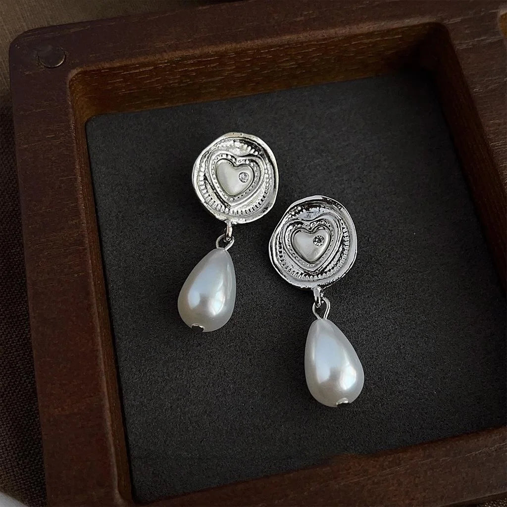 Vintage Hong Kong Style Geometric Teardrop Copper Drop Earrings With Silver Plated Pins