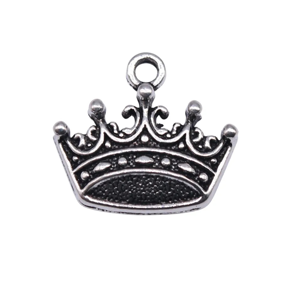 18x16mm 1.2g Antique Silver Zinc Alloy Crown Charm Pendant for DIY Necklace Bracelet Making