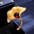Elegant Ginkgo Leaf Alloy Brooch With Amber Glass And Rhinestones, Luxury Lapel Pin Corsage Gift