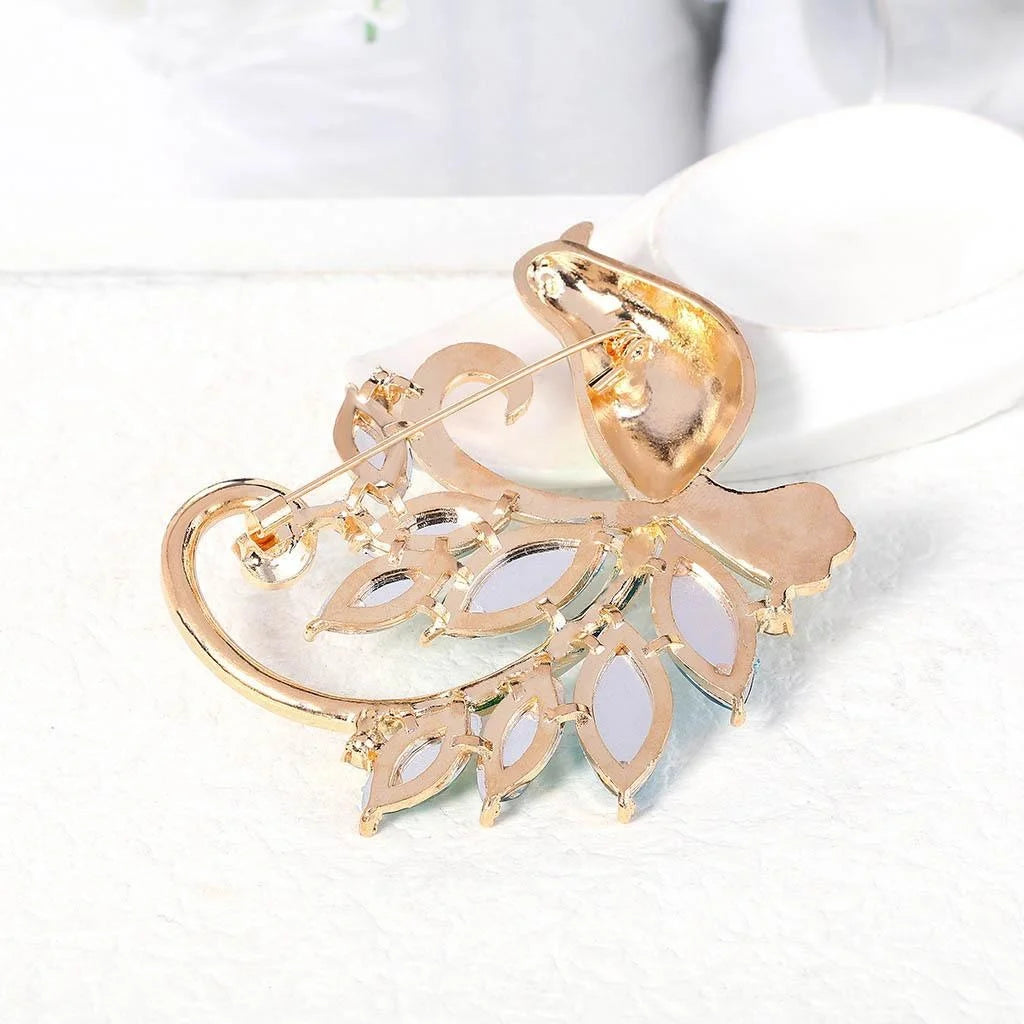 Elegant Green Phoenix Bird Brooch With Rhinestone Enamel Alloy Lapel Pin Corsage For Evening Dress Gift