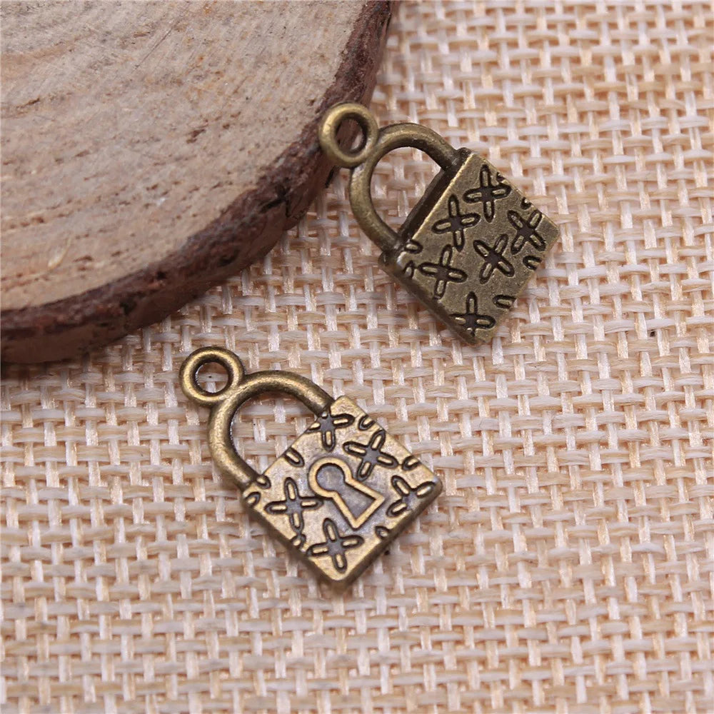 18x10mm 2.1g Antique Bronze Zinc Alloy Small Lock Charm Pendant for DIY Necklace Bracelet Jewelry