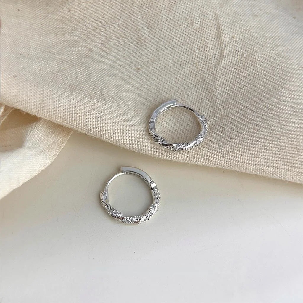 Style Copper Micro Pave Zircon Round Geometric Stud Earrings For Women